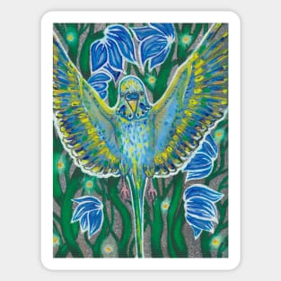 Blue budgie in flowers Sticker